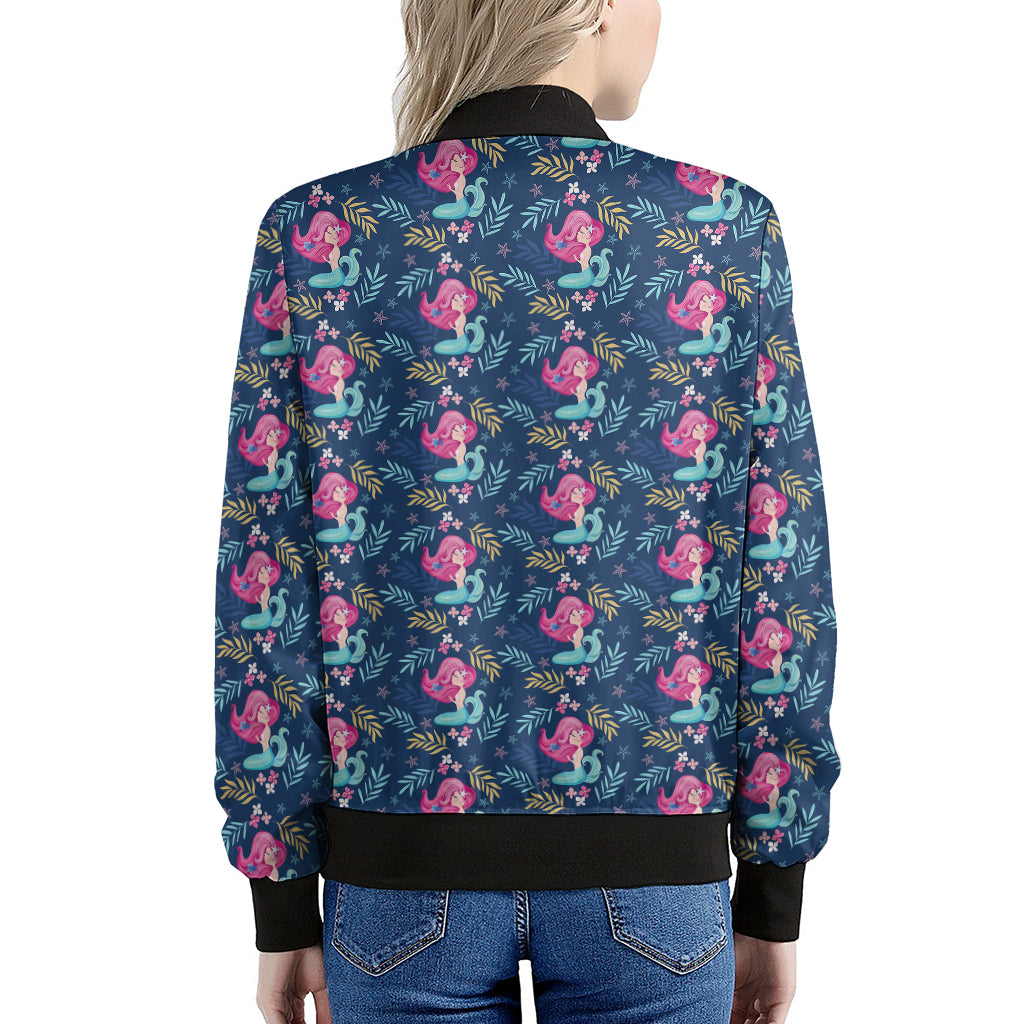 Little Cute Mermaid Pattern Print Women's Bomber Jacket