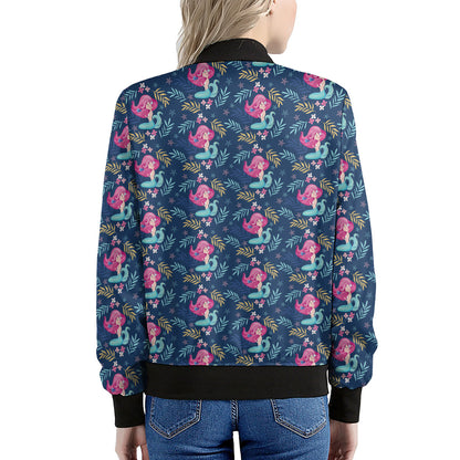 Little Cute Mermaid Pattern Print Women's Bomber Jacket
