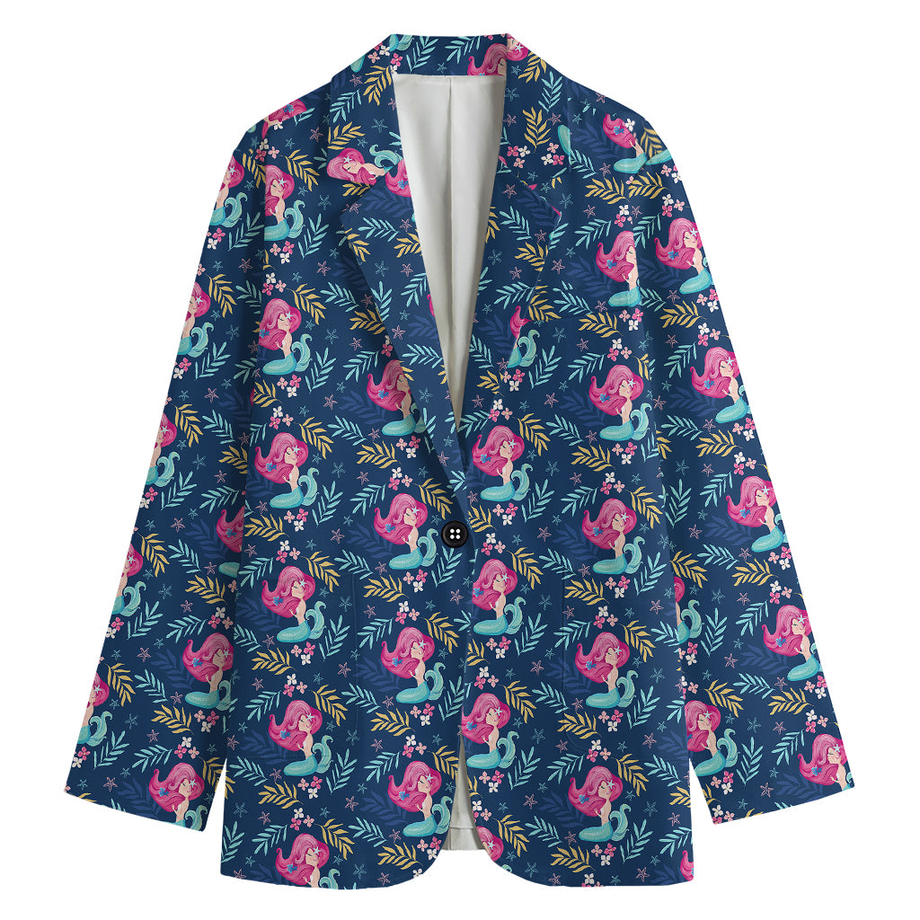 Little Cute Mermaid Pattern Print Women's Cotton Blazer