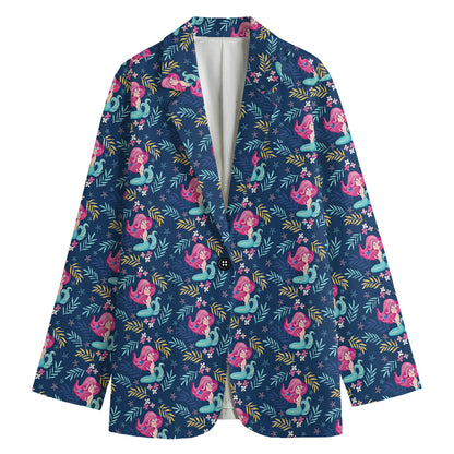 Little Cute Mermaid Pattern Print Women's Cotton Blazer