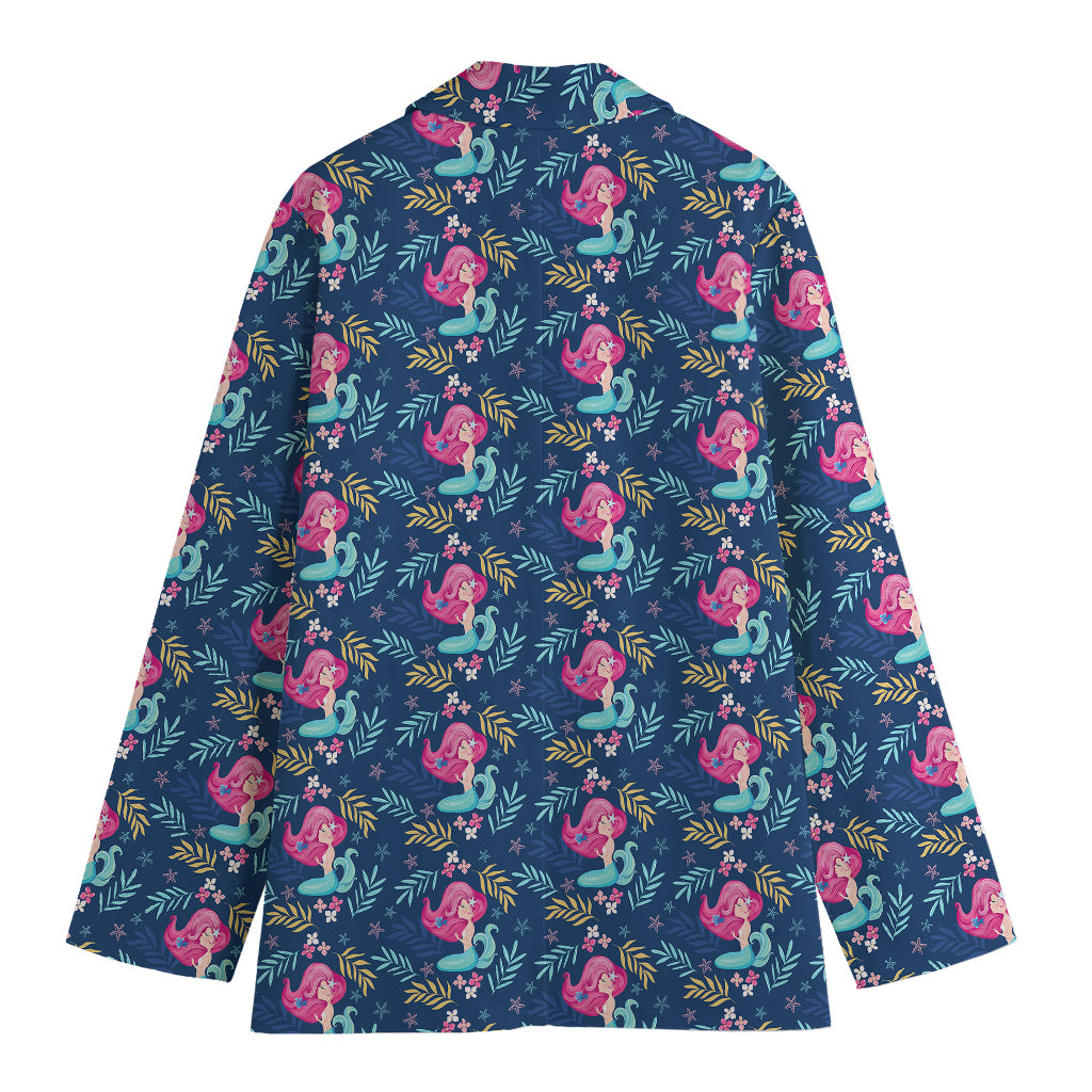 Little Cute Mermaid Pattern Print Women's Cotton Blazer