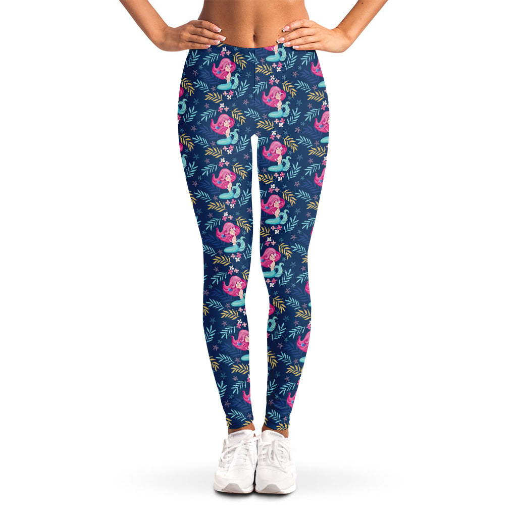 Little Cute Mermaid Pattern Print Women's Leggings