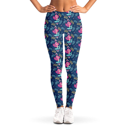 Little Cute Mermaid Pattern Print Women's Leggings