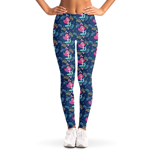 Little Cute Mermaid Pattern Print Women's Leggings