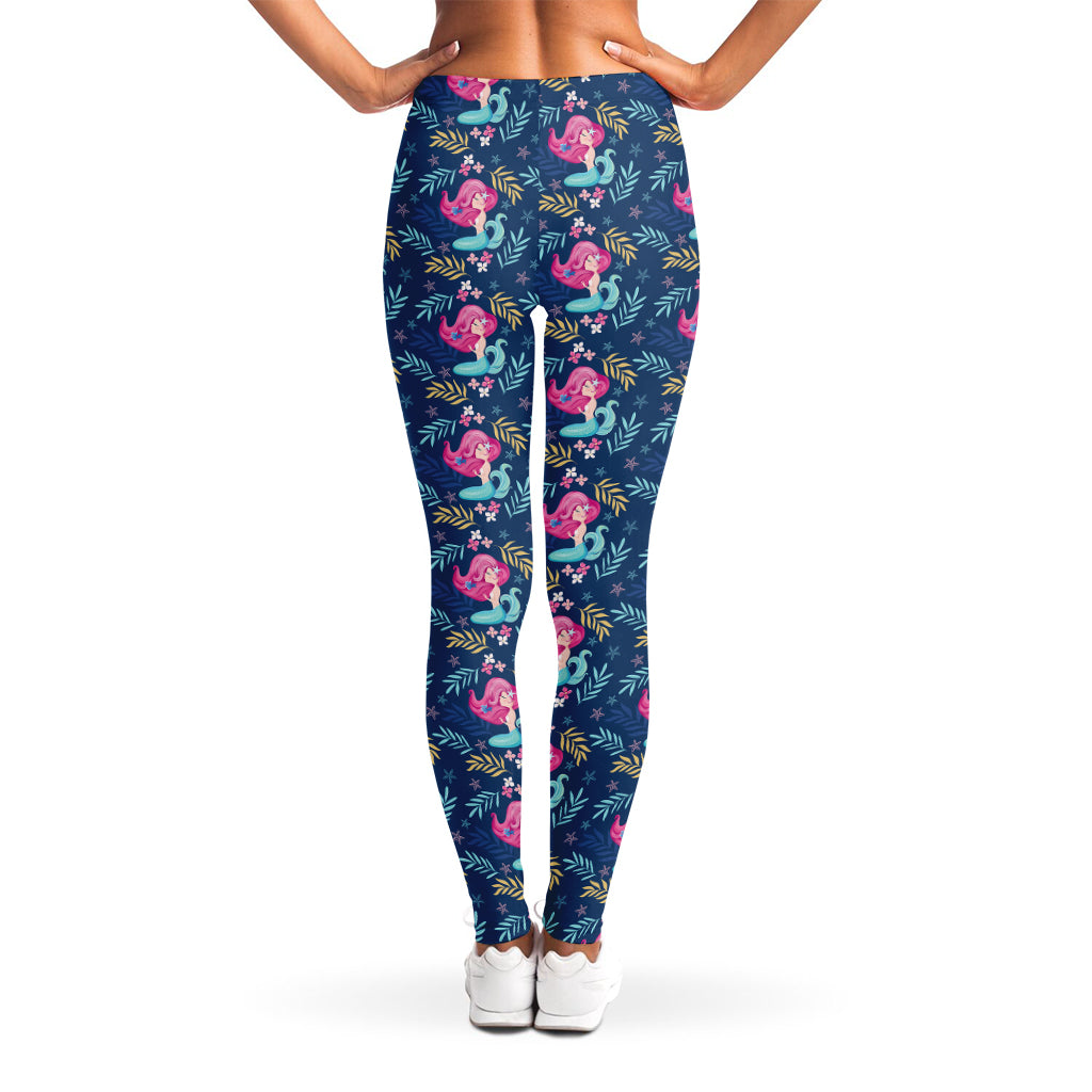 Little Cute Mermaid Pattern Print Women's Leggings