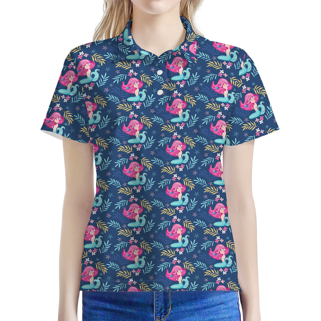 Little Cute Mermaid Pattern Print Women's Polo Shirt