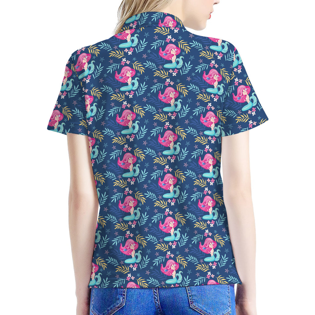 Little Cute Mermaid Pattern Print Women's Polo Shirt