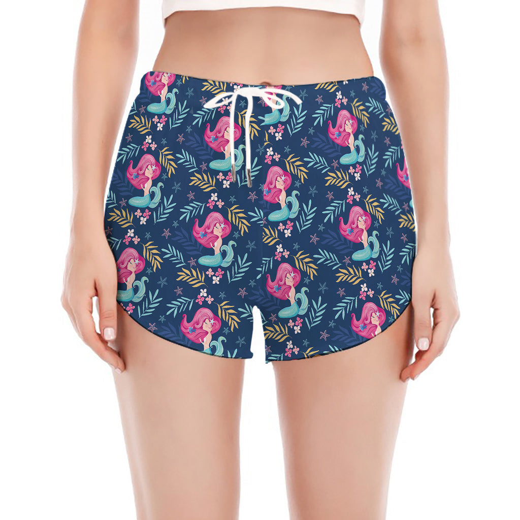 Little Cute Mermaid Pattern Print Women's Split Running Shorts