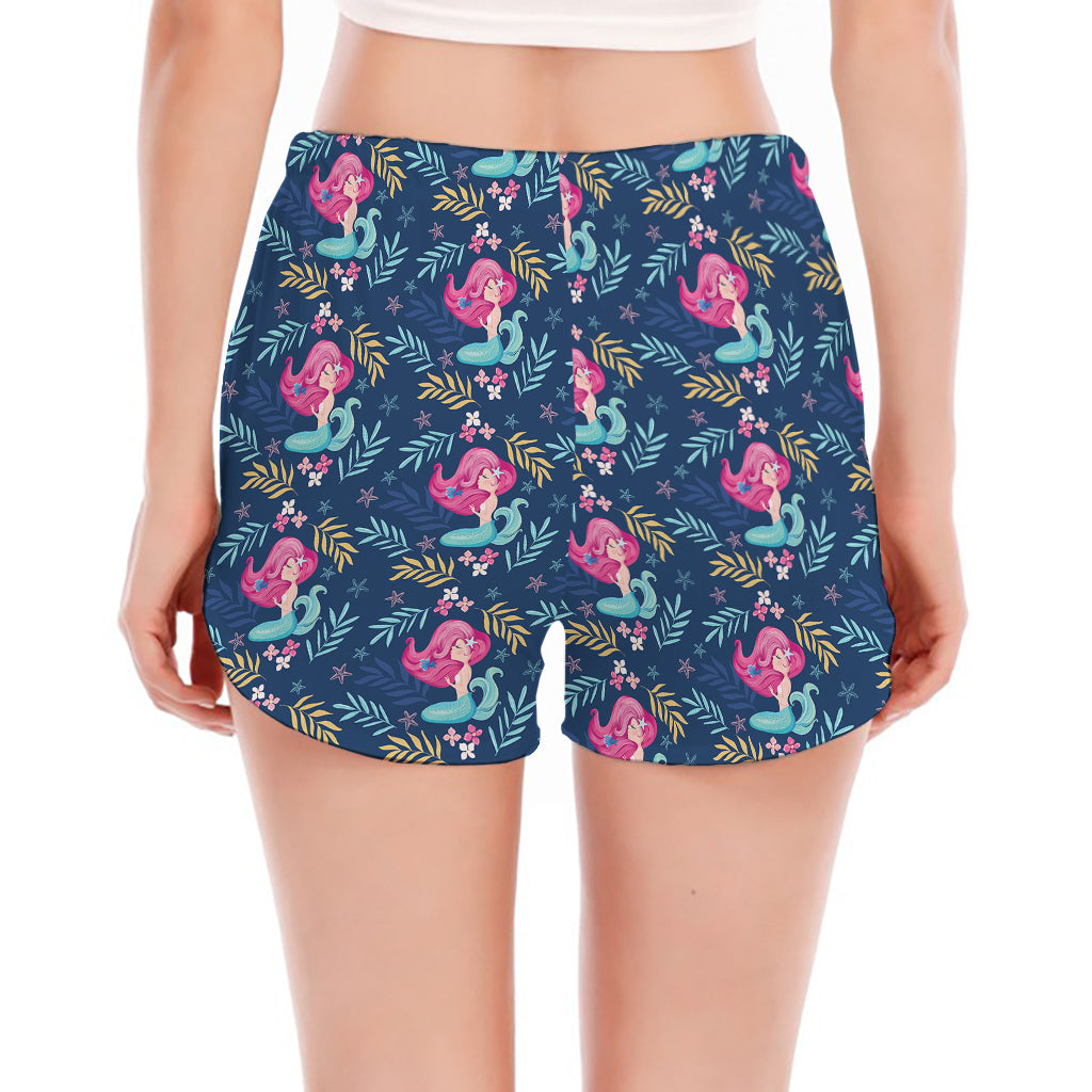 Little Cute Mermaid Pattern Print Women's Split Running Shorts