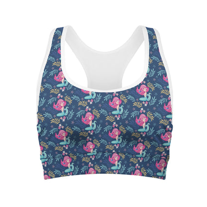 Little Cute Mermaid Pattern Print Women's Sports Bra