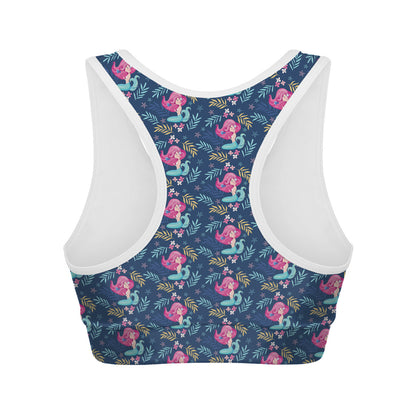 Little Cute Mermaid Pattern Print Women's Sports Bra