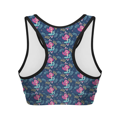 Little Cute Mermaid Pattern Print Women's Sports Bra