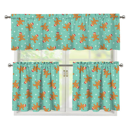 Little Gingerbread Man Pattern Print 3 Piece Kitchen Curtains