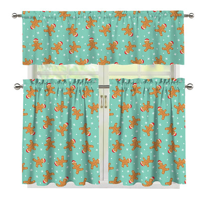 Little Gingerbread Man Pattern Print 3 Piece Kitchen Curtains