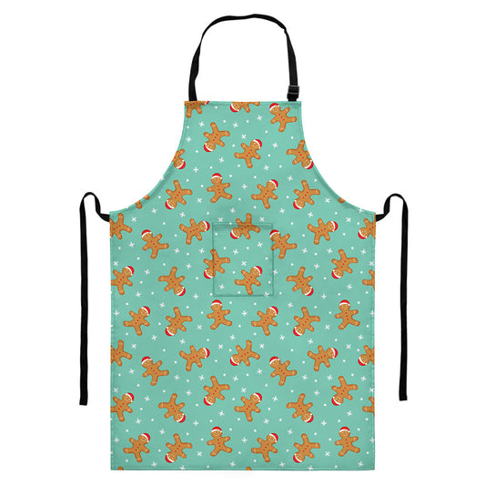 Little Gingerbread Man Pattern Print Bib Apron With Pocket