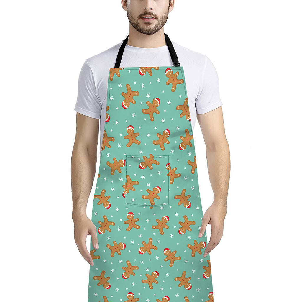 Little Gingerbread Man Pattern Print Bib Apron With Pocket