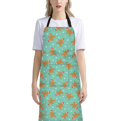 Little Gingerbread Man Pattern Print Bib Apron With Pocket