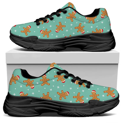 Little Gingerbread Man Pattern Print Black Chunky Shoes