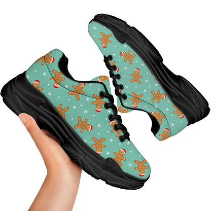 Little Gingerbread Man Pattern Print Black Chunky Shoes