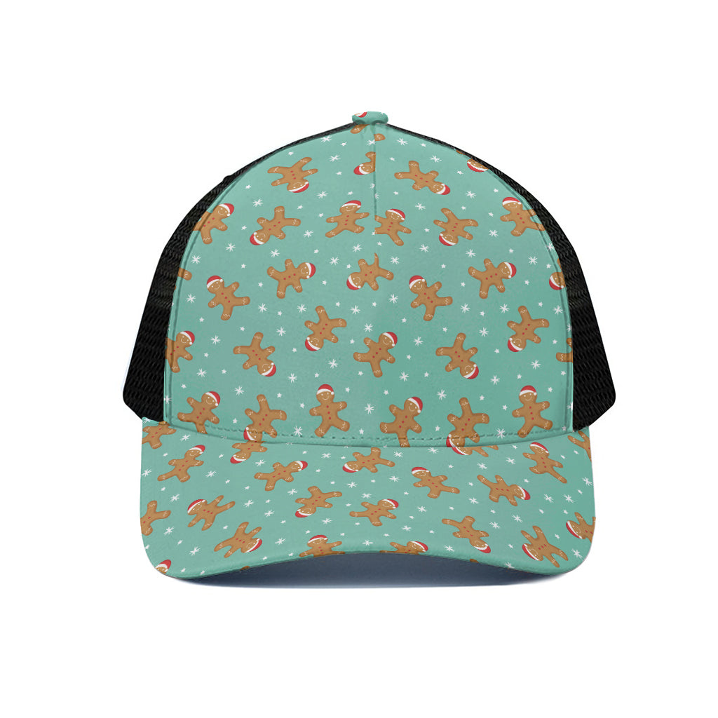 Little Gingerbread Man Pattern Print Black Mesh Trucker Cap