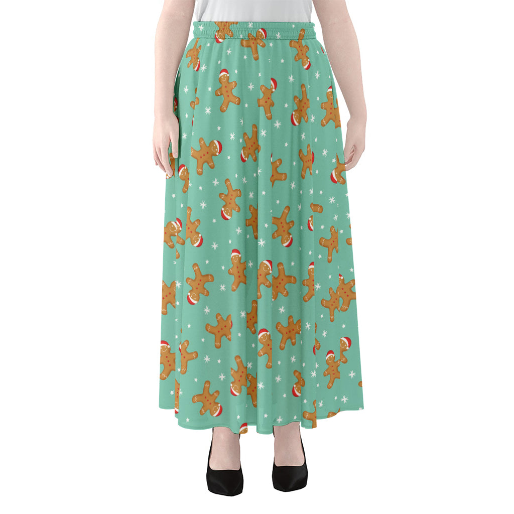 Little Gingerbread Man Pattern Print Chiffon Maxi Skirt