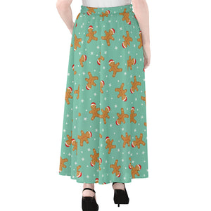 Little Gingerbread Man Pattern Print Chiffon Maxi Skirt