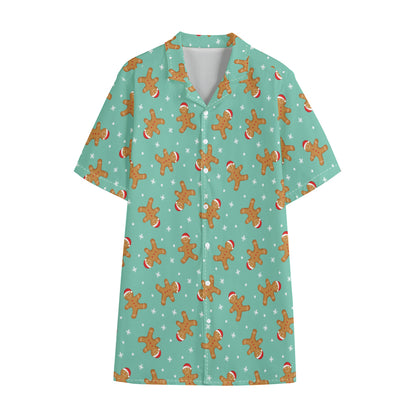 Little Gingerbread Man Pattern Print Cotton Hawaiian Shirt