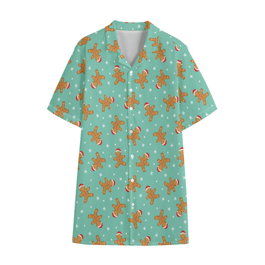 Little Gingerbread Man Pattern Print Cotton Hawaiian Shirt