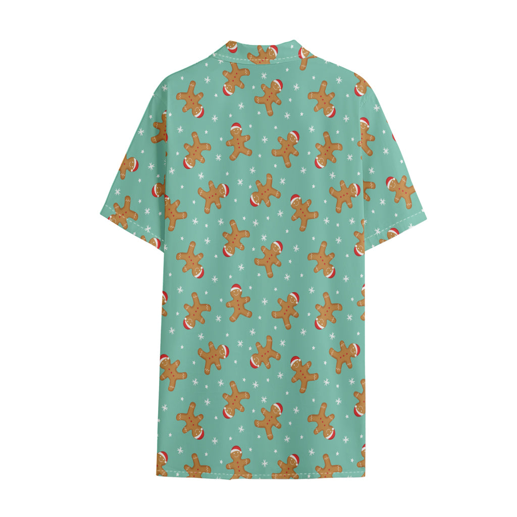 Little Gingerbread Man Pattern Print Cotton Hawaiian Shirt