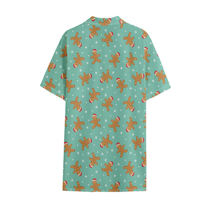Little Gingerbread Man Pattern Print Cotton Hawaiian Shirt