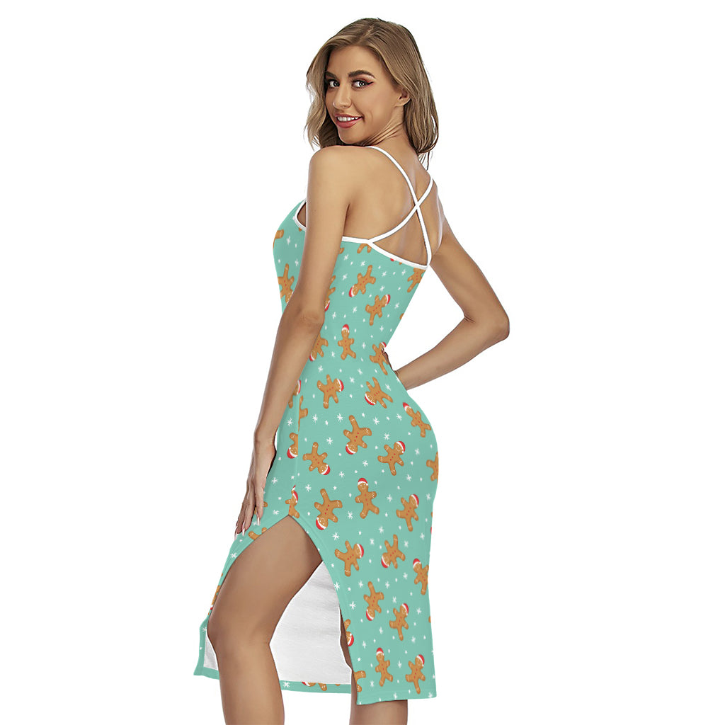 Little Gingerbread Man Pattern Print Cross Back Cami Dress