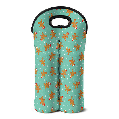 Little Gingerbread Man Pattern Print Double Neoprene Wine Tote