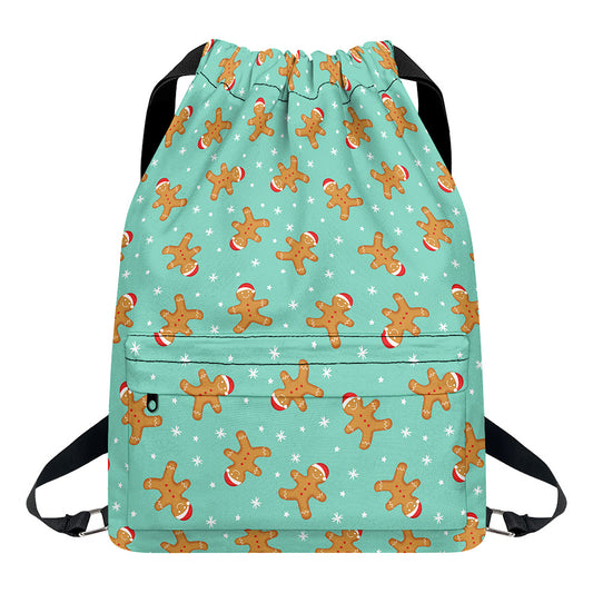 Little Gingerbread Man Pattern Print Drawstring Backpack