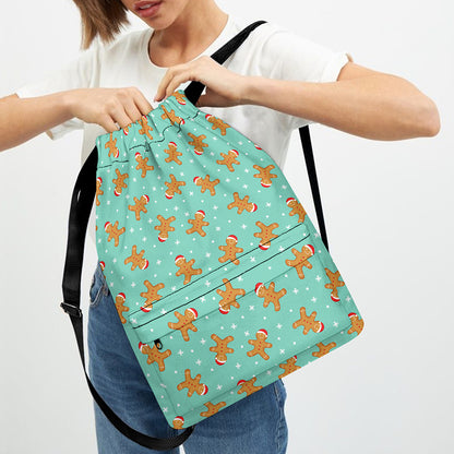 Little Gingerbread Man Pattern Print Drawstring Backpack