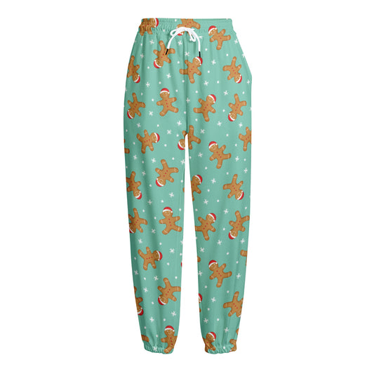 Little Gingerbread Man Pattern Print Fleece Lined Knit Pants