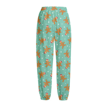 Little Gingerbread Man Pattern Print Fleece Lined Knit Pants