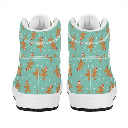 Little Gingerbread Man Pattern Print High Top Leather Sneakers