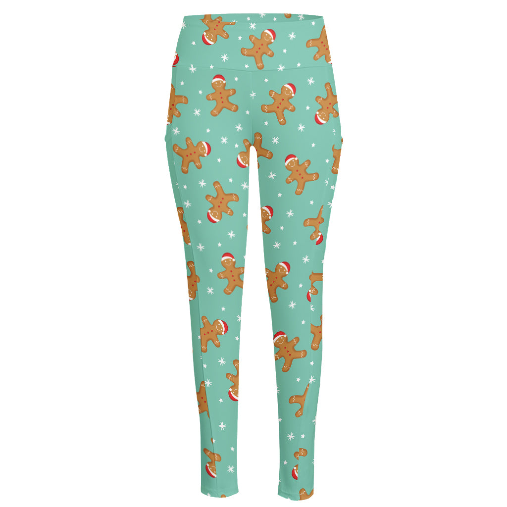 Little Gingerbread Man Pattern Print High-Waisted Pocket Leggings