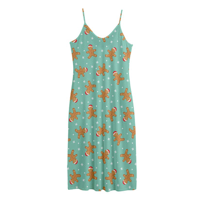 Little Gingerbread Man Pattern Print Jersey Midi Cami Dress