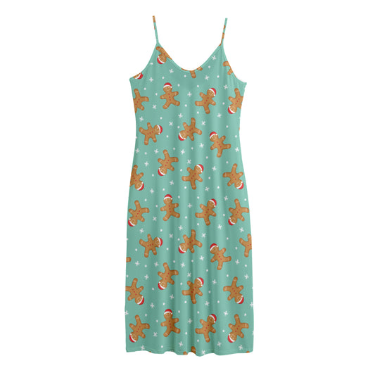 Little Gingerbread Man Pattern Print Jersey Midi Cami Dress