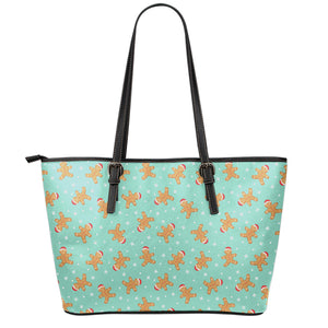 Little Gingerbread Man Pattern Print Leather Tote Bag