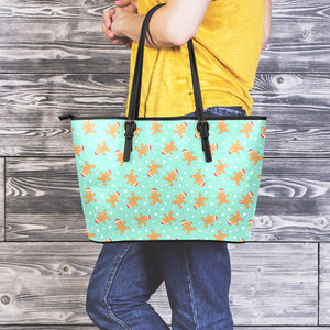 Little Gingerbread Man Pattern Print Leather Tote Bag