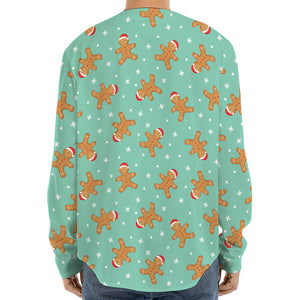 Little Gingerbread Man Pattern Print Long Sleeve Baseball Jersey