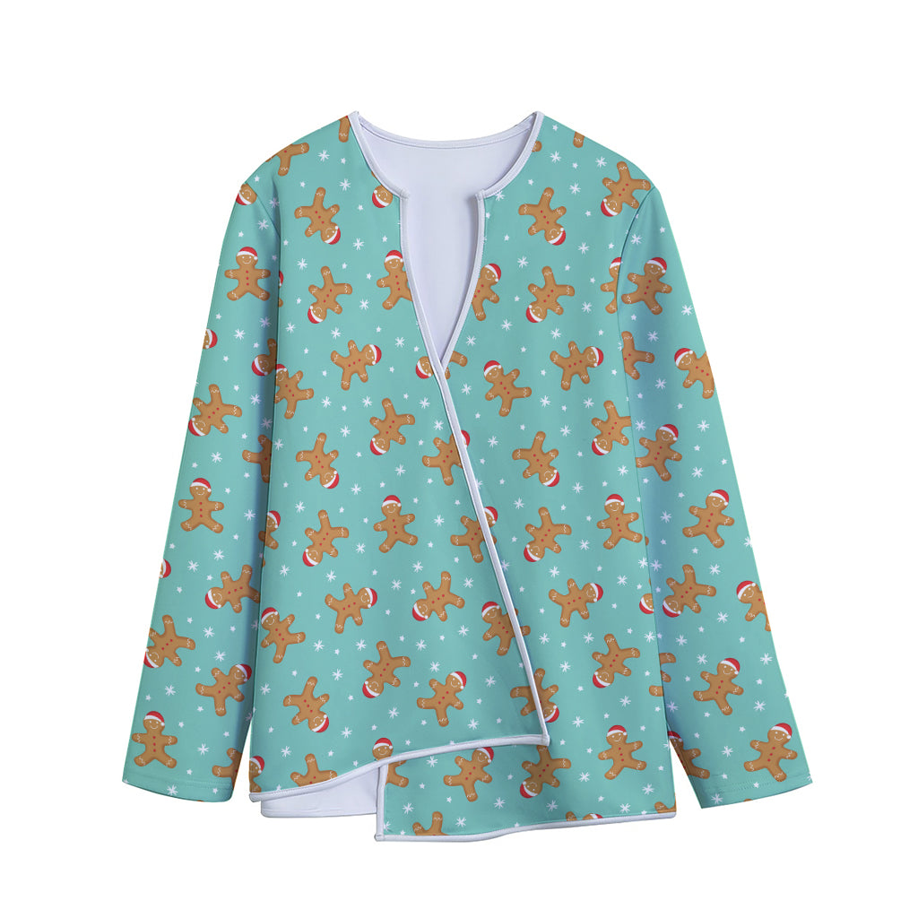 Little Gingerbread Man Pattern Print Long Sleeve Short Coat