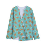 Little Gingerbread Man Pattern Print Long Sleeve Short Coat