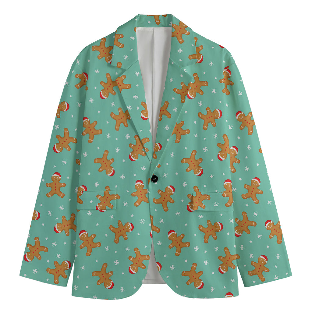 Little Gingerbread Man Pattern Print Men's Cotton Blazer