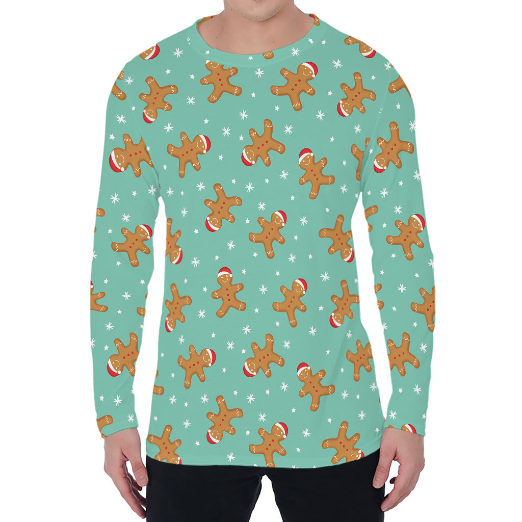 Little Gingerbread Man Pattern Print Men's Long Sleeve T-Shirt