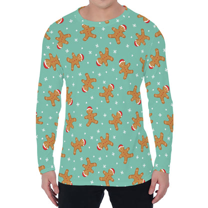 Little Gingerbread Man Pattern Print Men's Long Sleeve T-Shirt