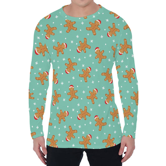 Little Gingerbread Man Pattern Print Men's Long Sleeve T-Shirt