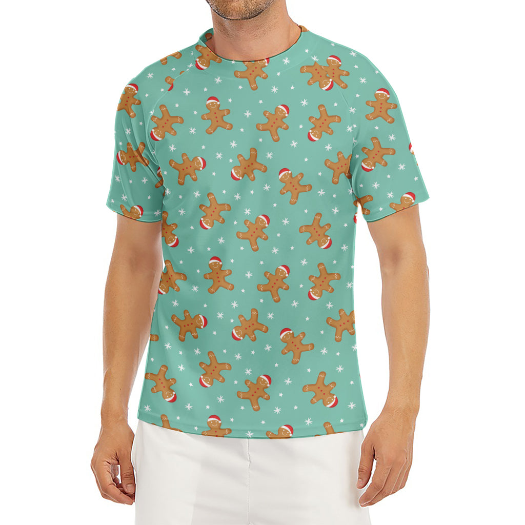 Little Gingerbread Man Pattern Print Men's Short Sleeve Rash Guard